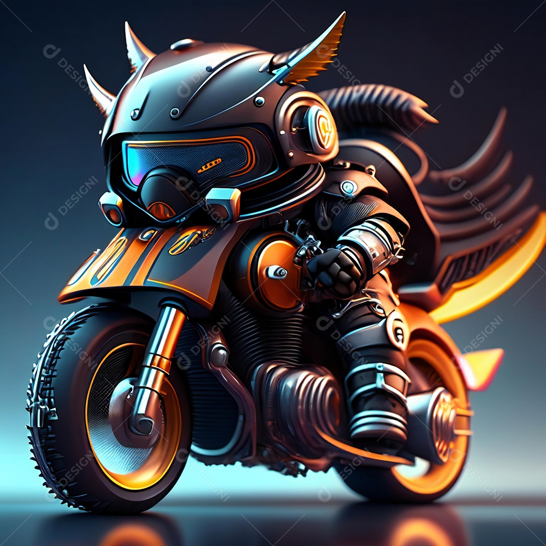 Ilustração de Mascote em uma motocicleta 3D