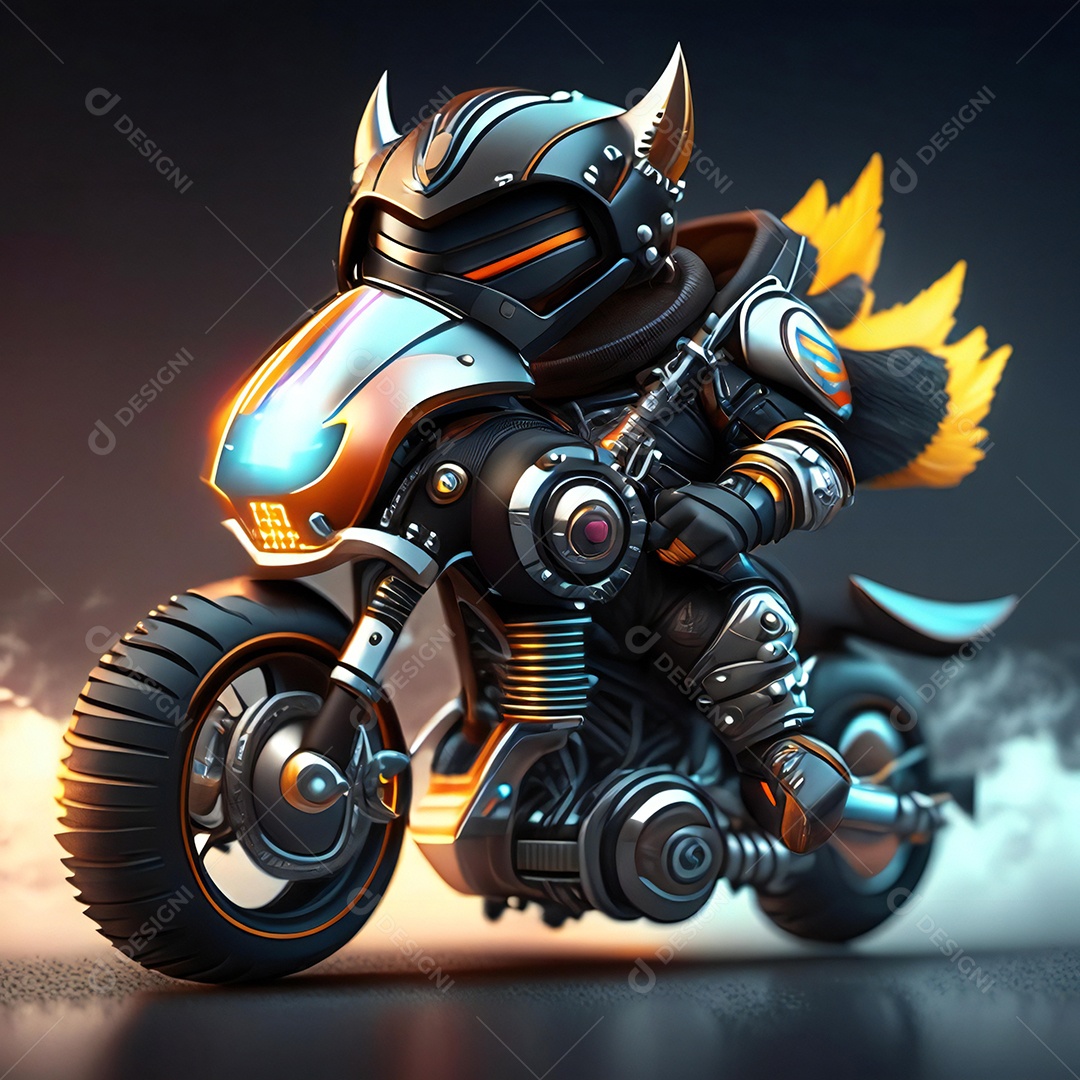 Ilustração de Mascote em uma motocicleta 3D