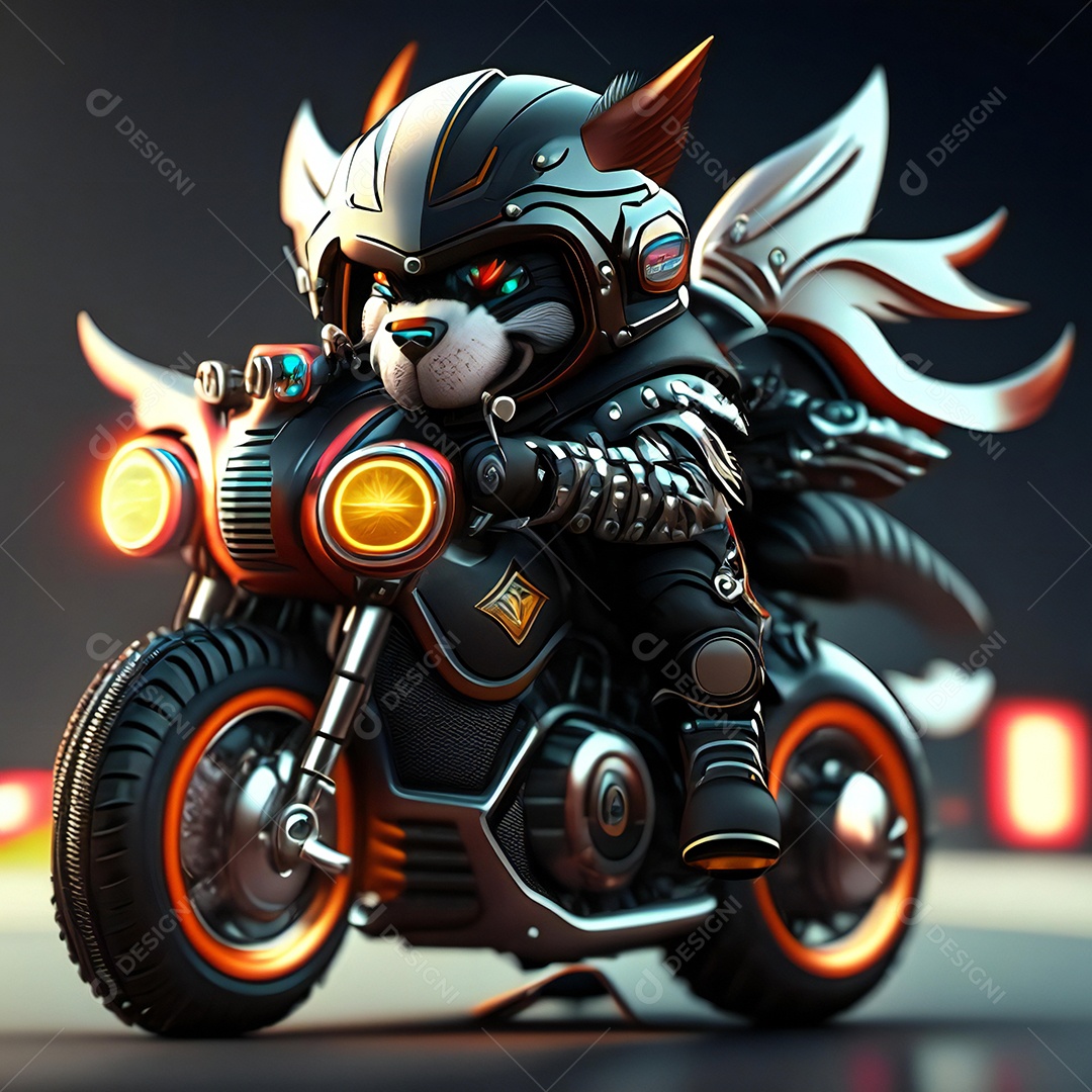 Ilustração de Mascote em uma motocicleta 3D