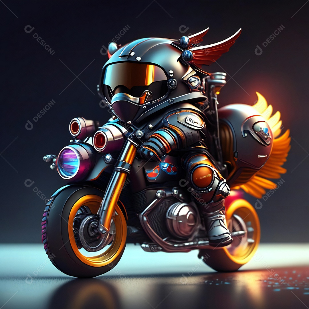 Ilustração de Mascote em uma motocicleta 3D