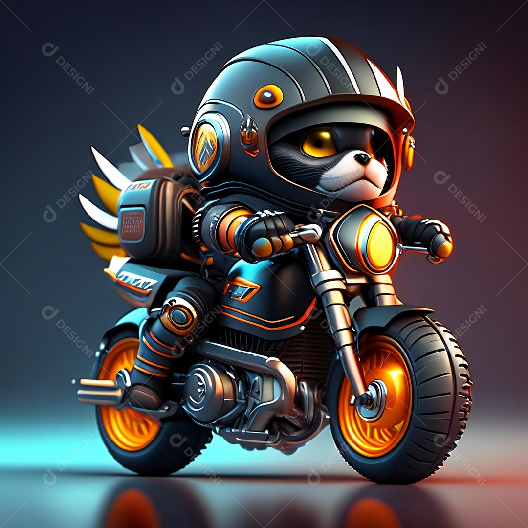 Ilustração de Mascote em uma motocicleta 3D