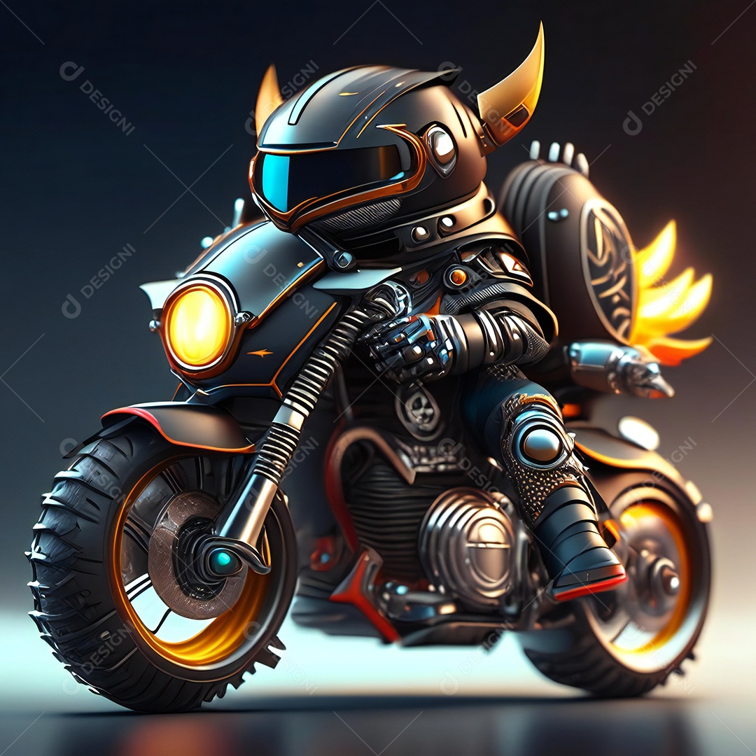 Ilustração de Mascote em uma motocicleta 3D
