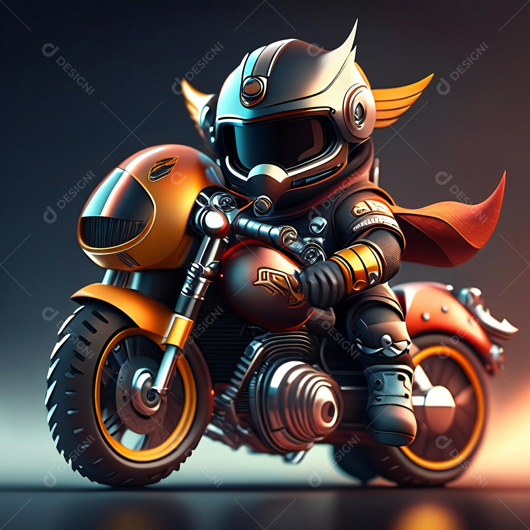 Ilustração de Mascote em uma motocicleta 3D