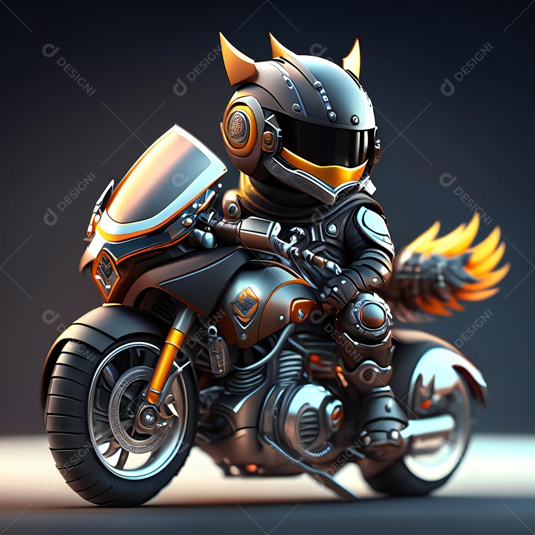 Ilustração de Mascote em uma motocicleta 3D