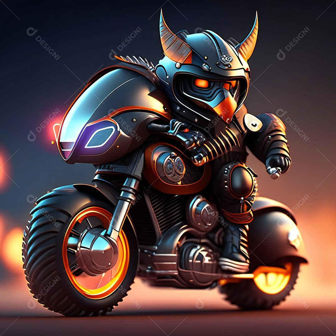 Ilustração de Mascote em uma motocicleta 3D