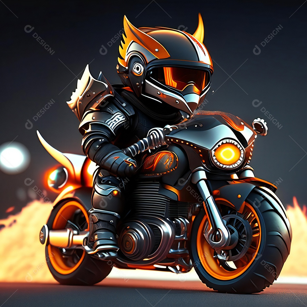Ilustração de Mascote em uma motocicleta 3D