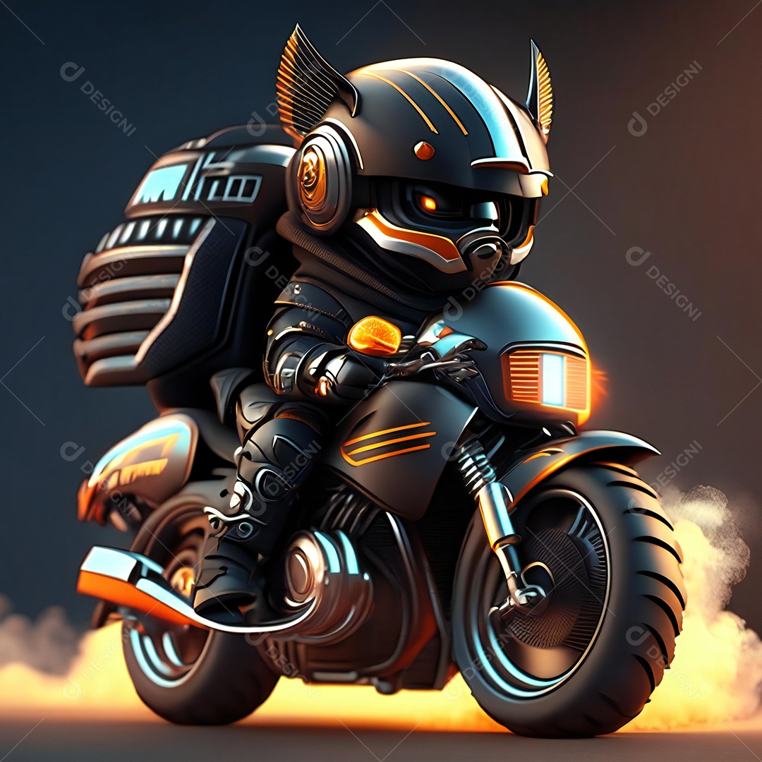 Ilustração de Mascote em uma motocicleta 3D