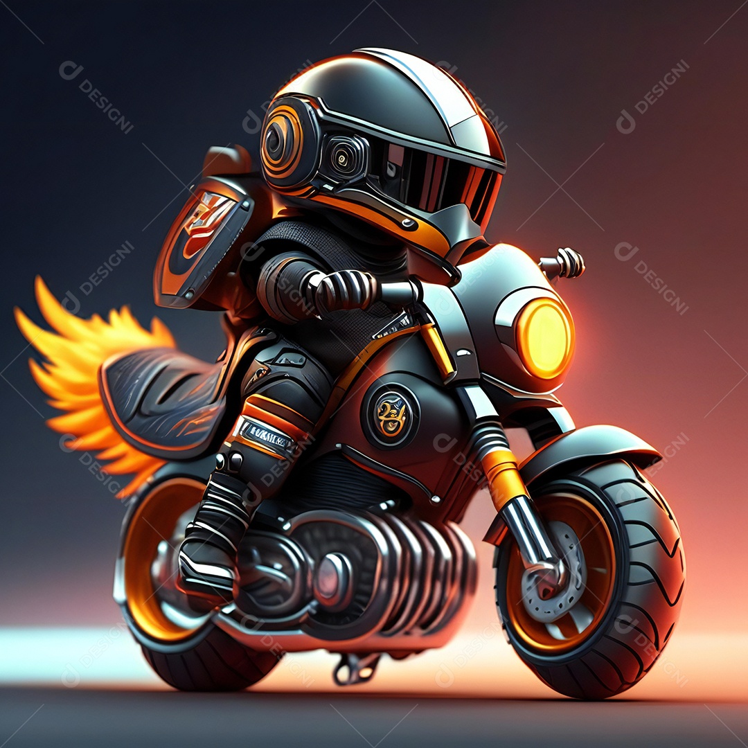 Ilustração de Mascote em uma motocicleta 3D
