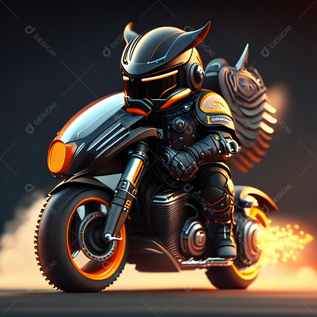 Ilustração de Mascote em uma motocicleta 3D