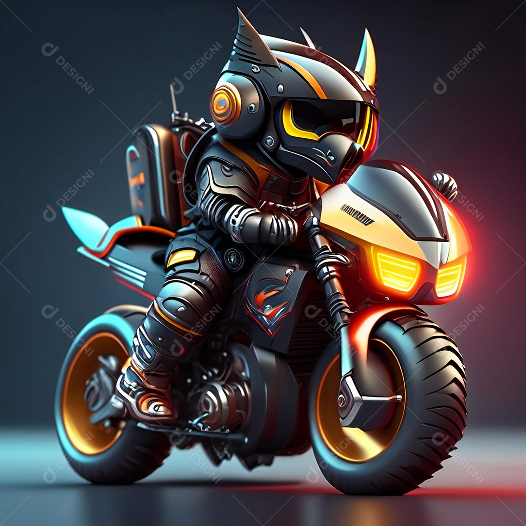 Ilustração de Mascote em uma motocicleta 3D