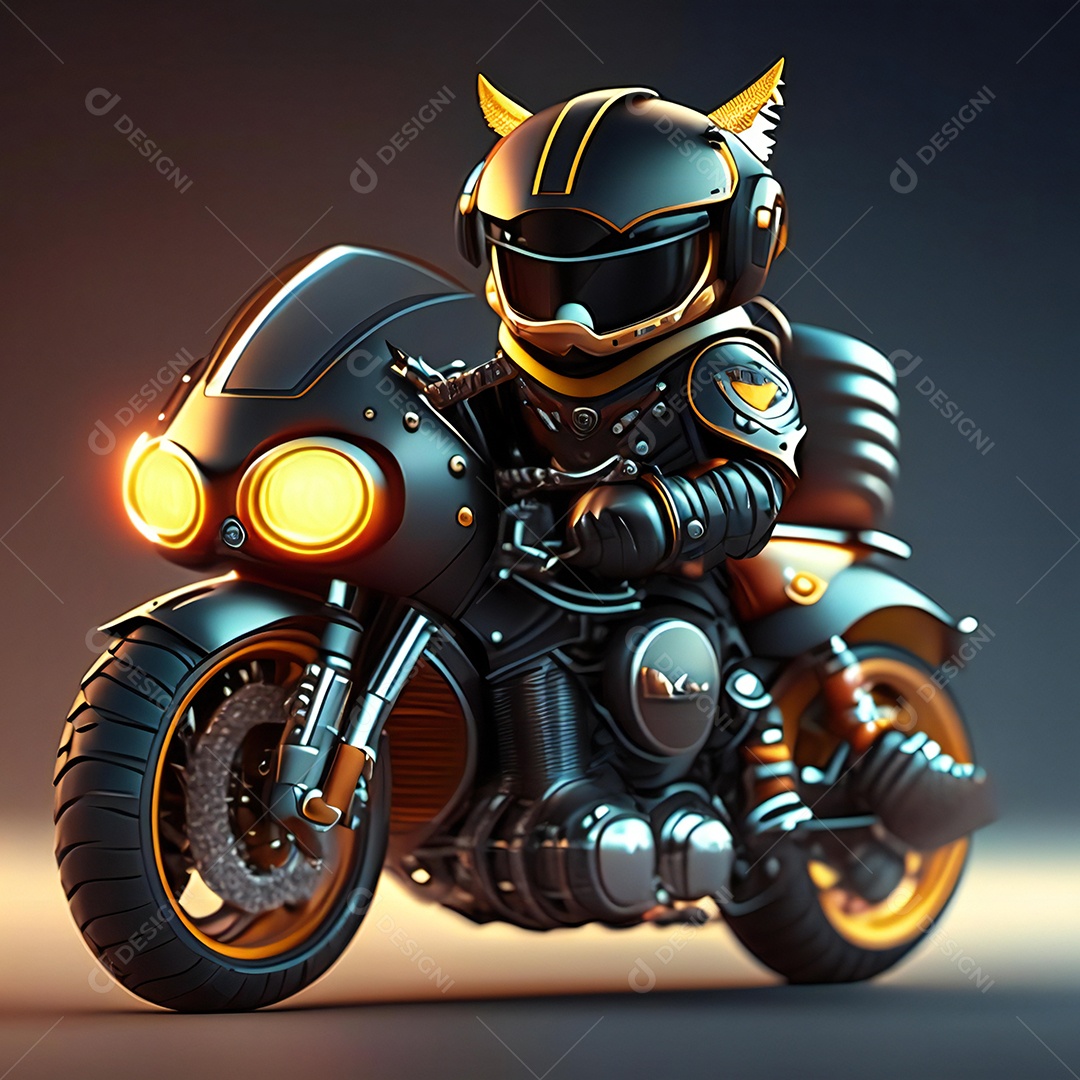 Ilustração de Mascote em uma motocicleta 3D