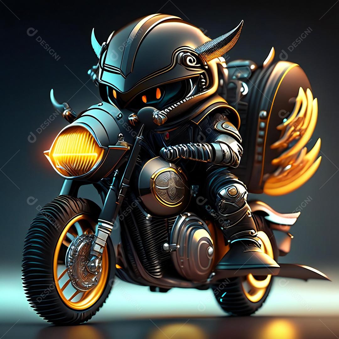 Ilustração de Mascote em uma motocicleta 3D