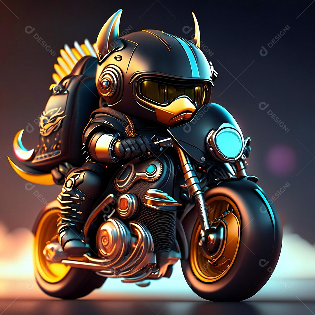 Ilustração de Mascote em uma motocicleta 3D