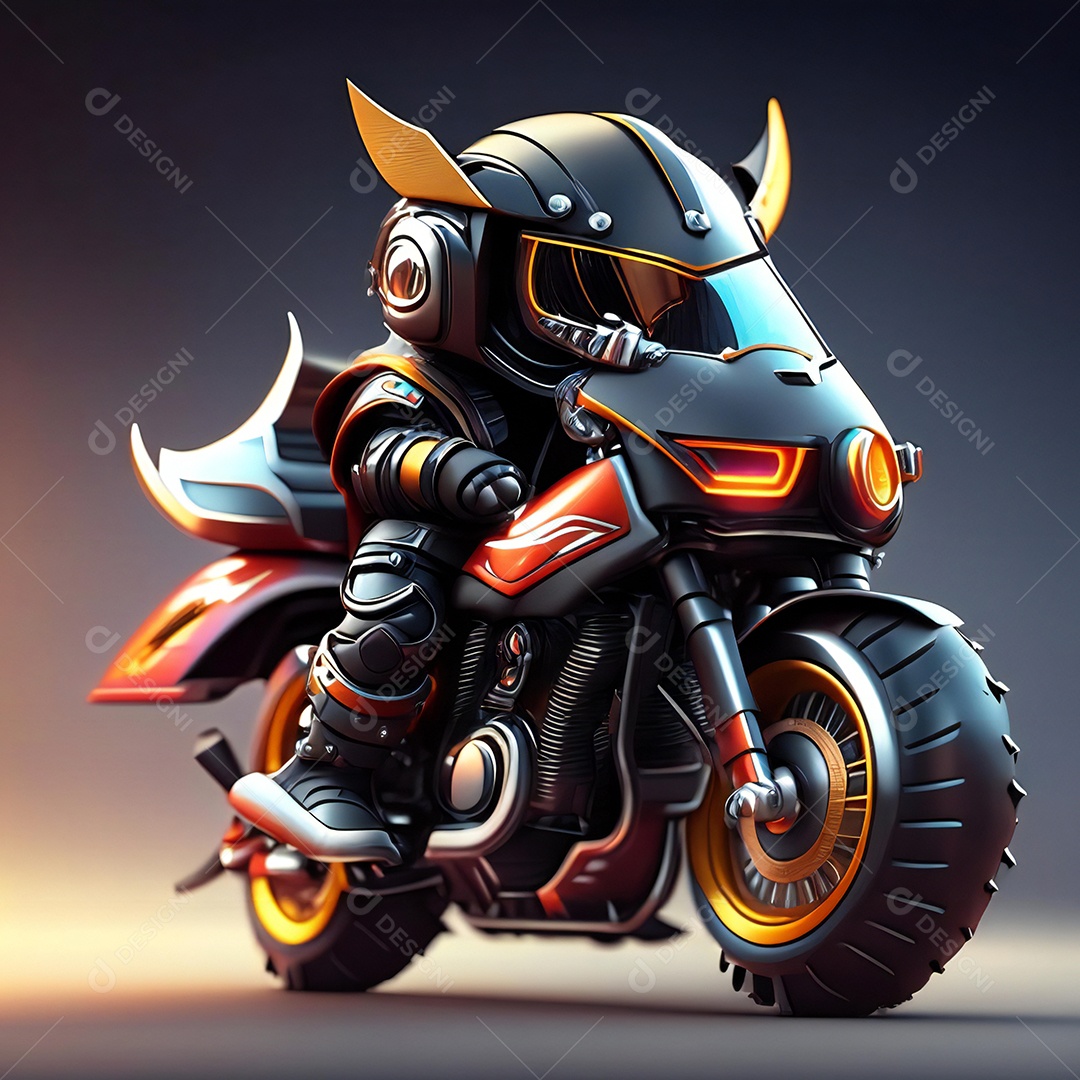 Ilustração de Mascote em uma motocicleta 3D