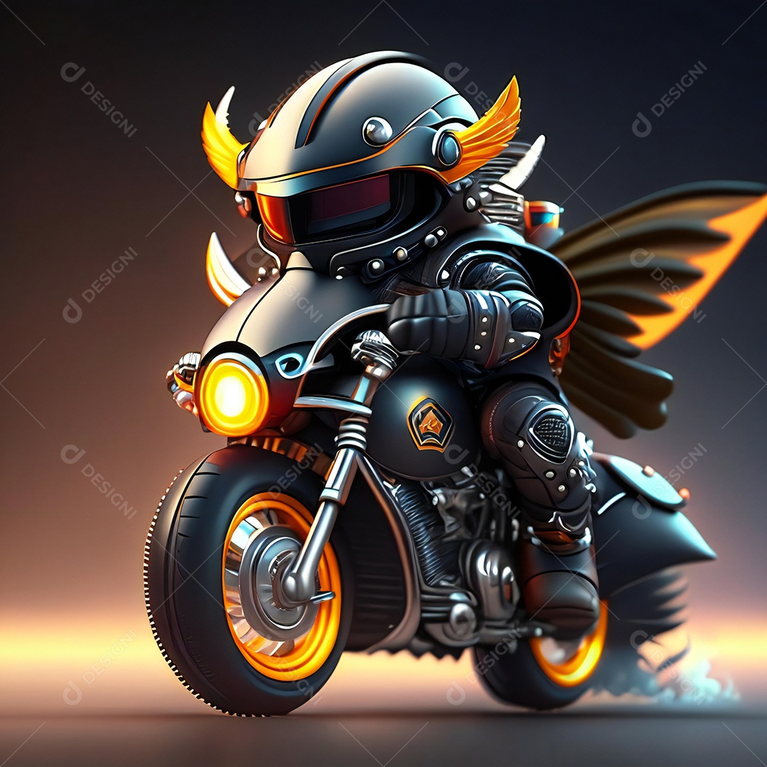 Ilustração de Mascote em uma motocicleta 3D