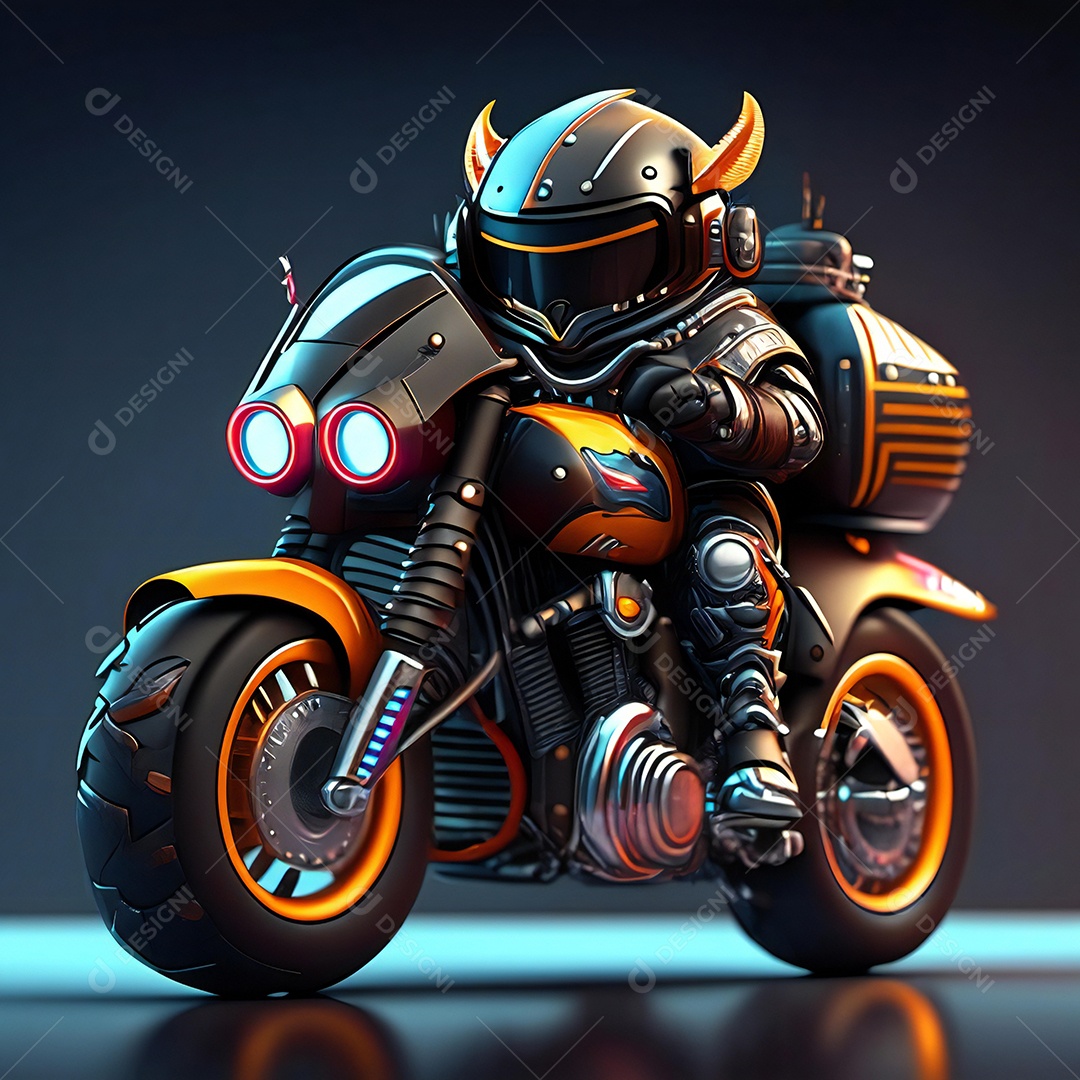 Ilustração de Mascote em uma motocicleta 3D