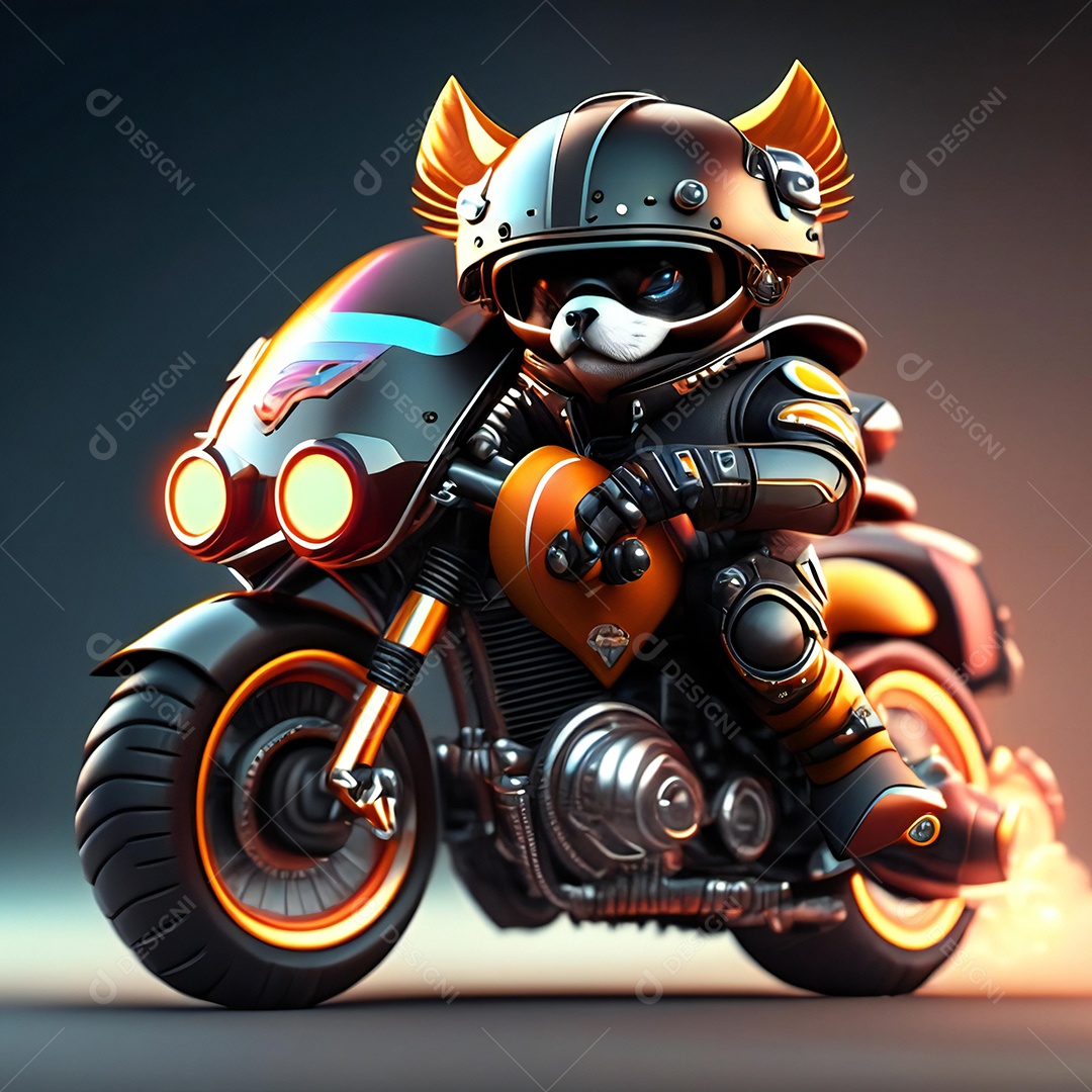 Ilustração de Mascote em uma motocicleta 3D