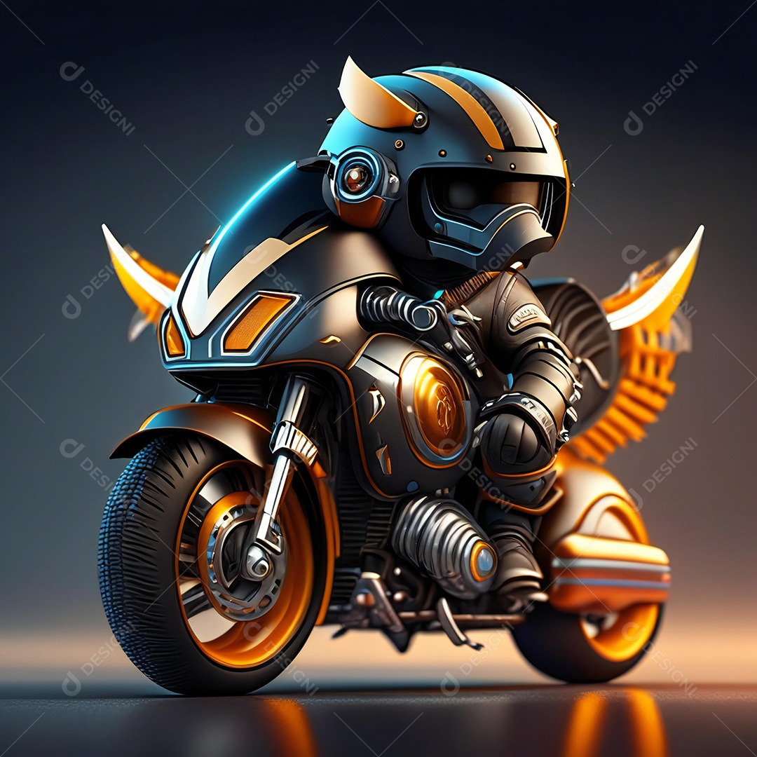 Ilustração de Mascote em uma motocicleta 3D