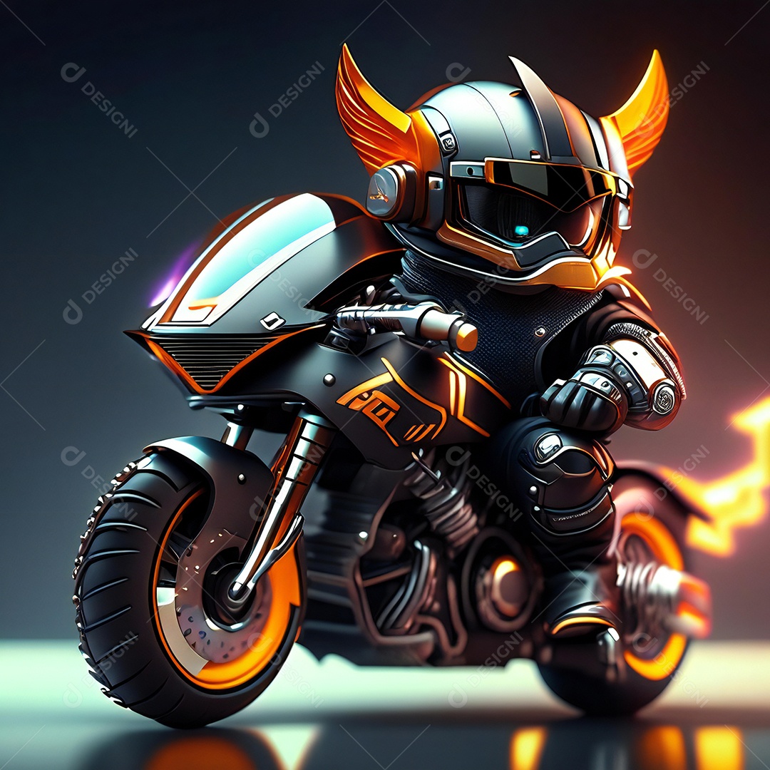 Ilustração de Mascote em uma motocicleta 3D