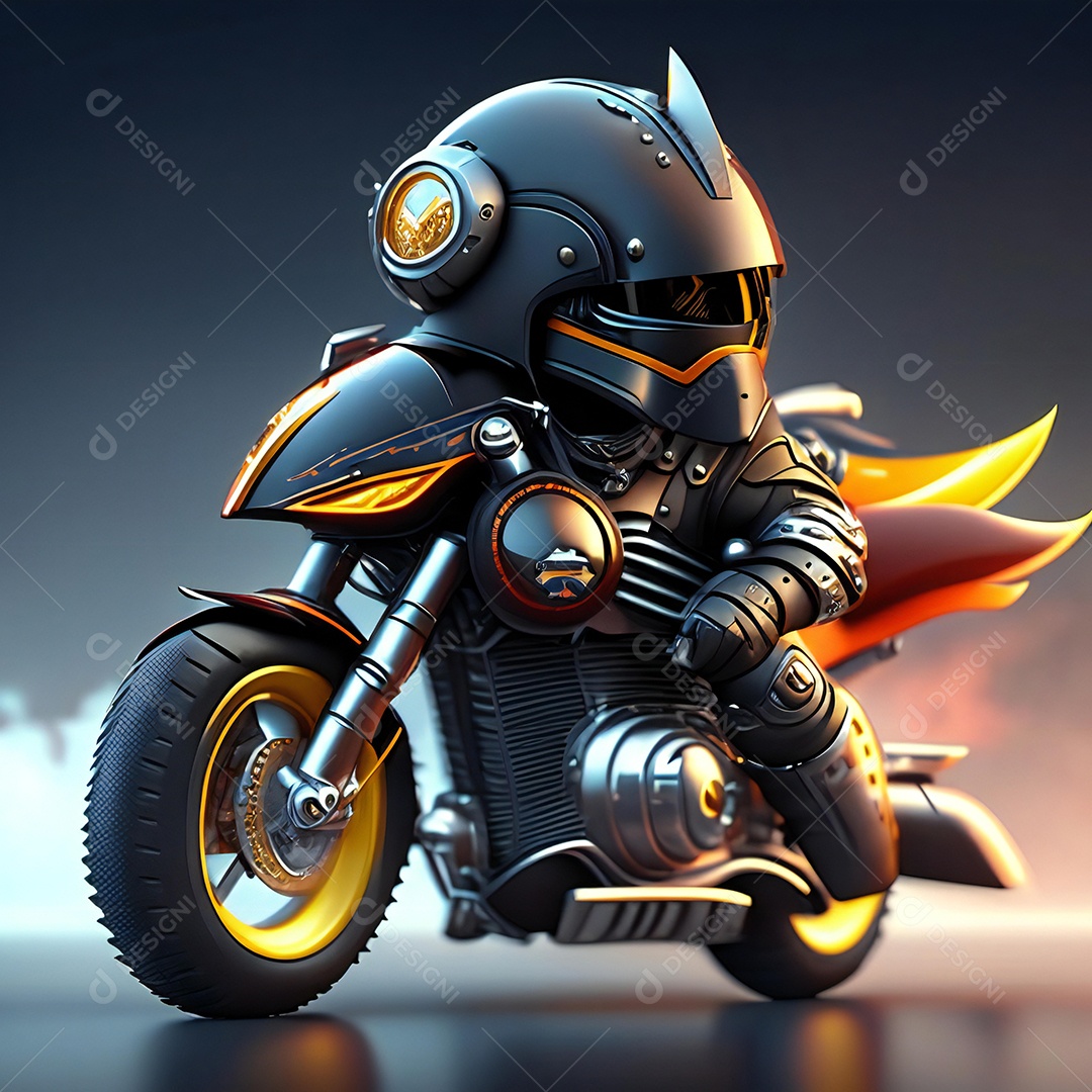 Ilustração de Mascote em uma motocicleta 3D