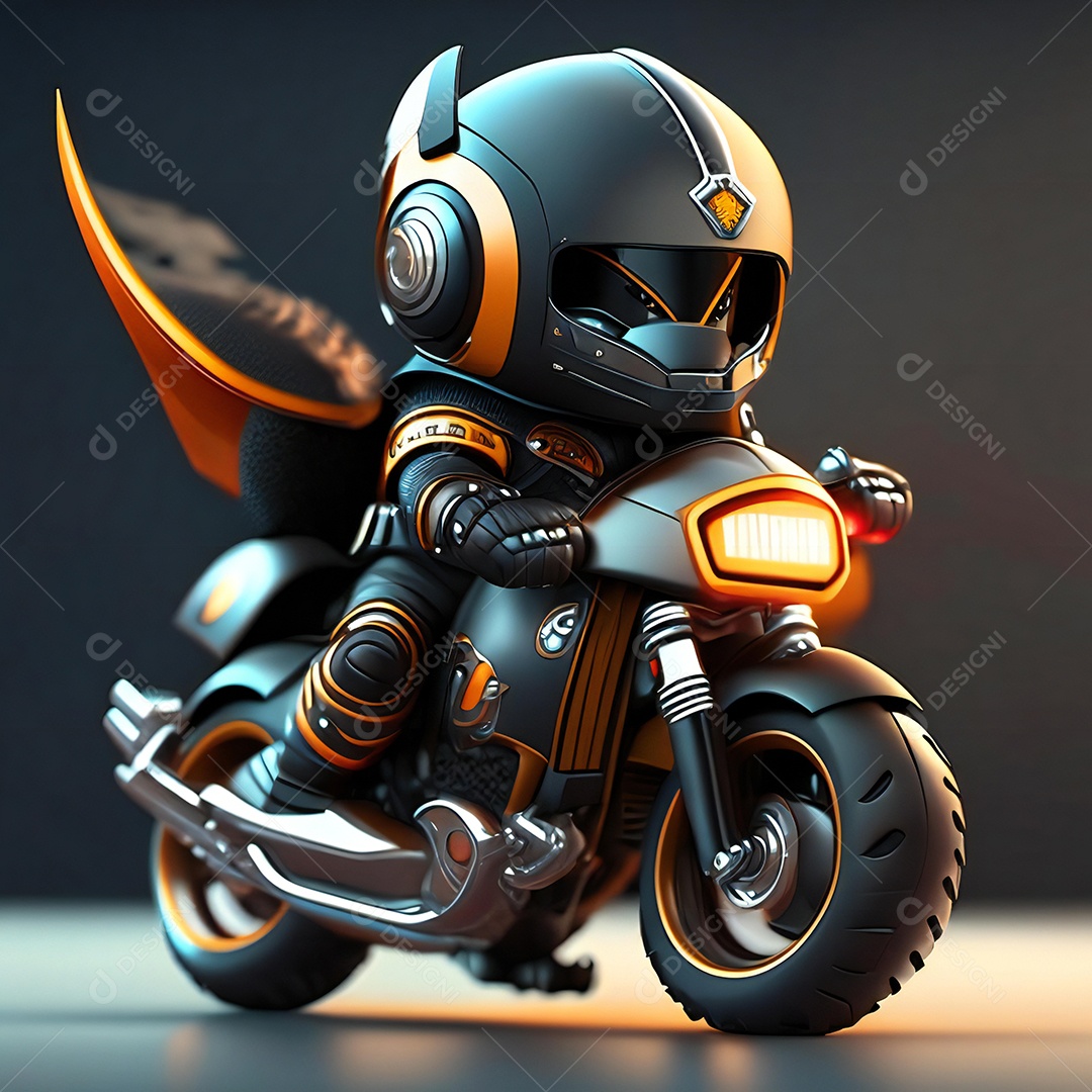Ilustração de Mascote em uma motocicleta 3D