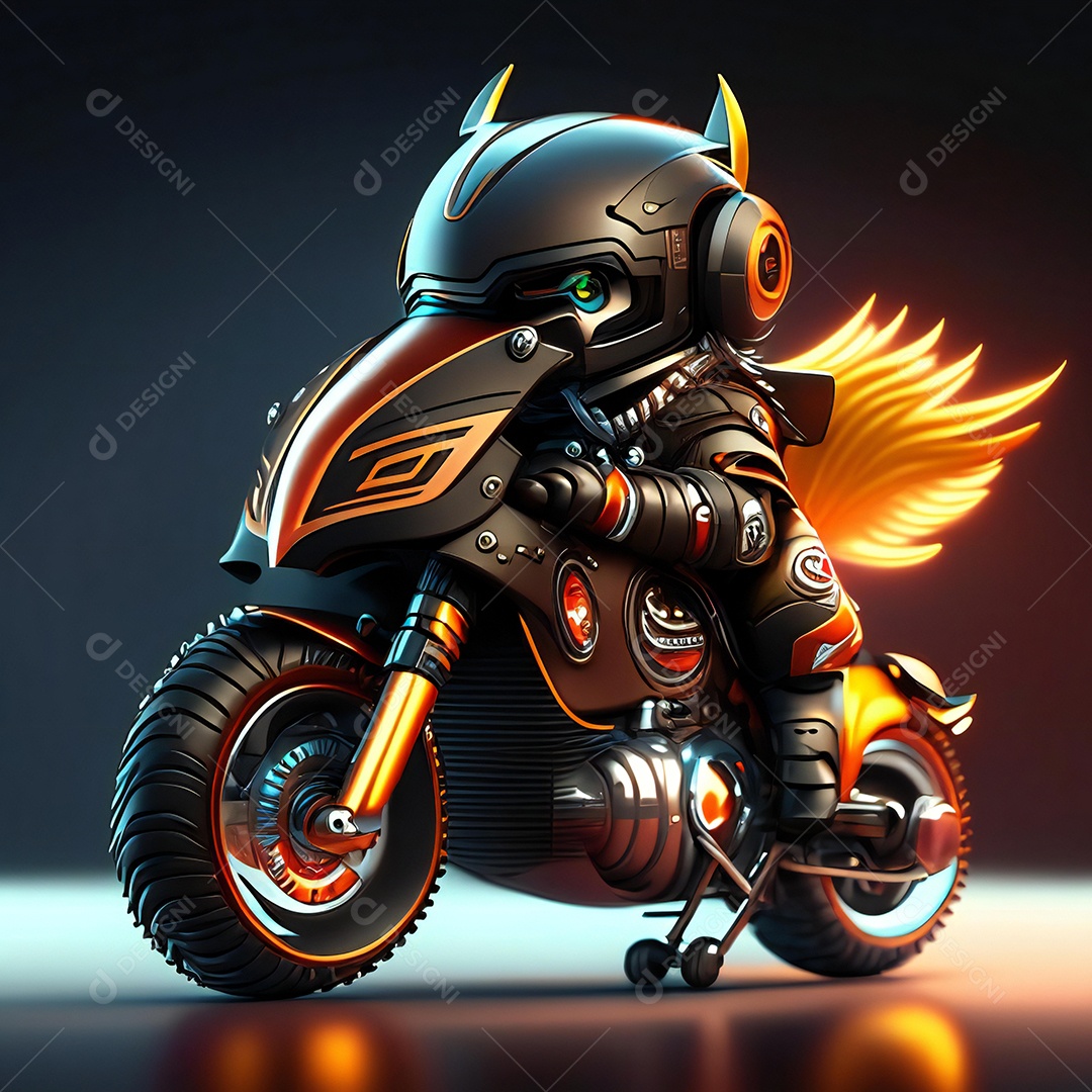 Ilustração de Mascote em uma motocicleta 3D
