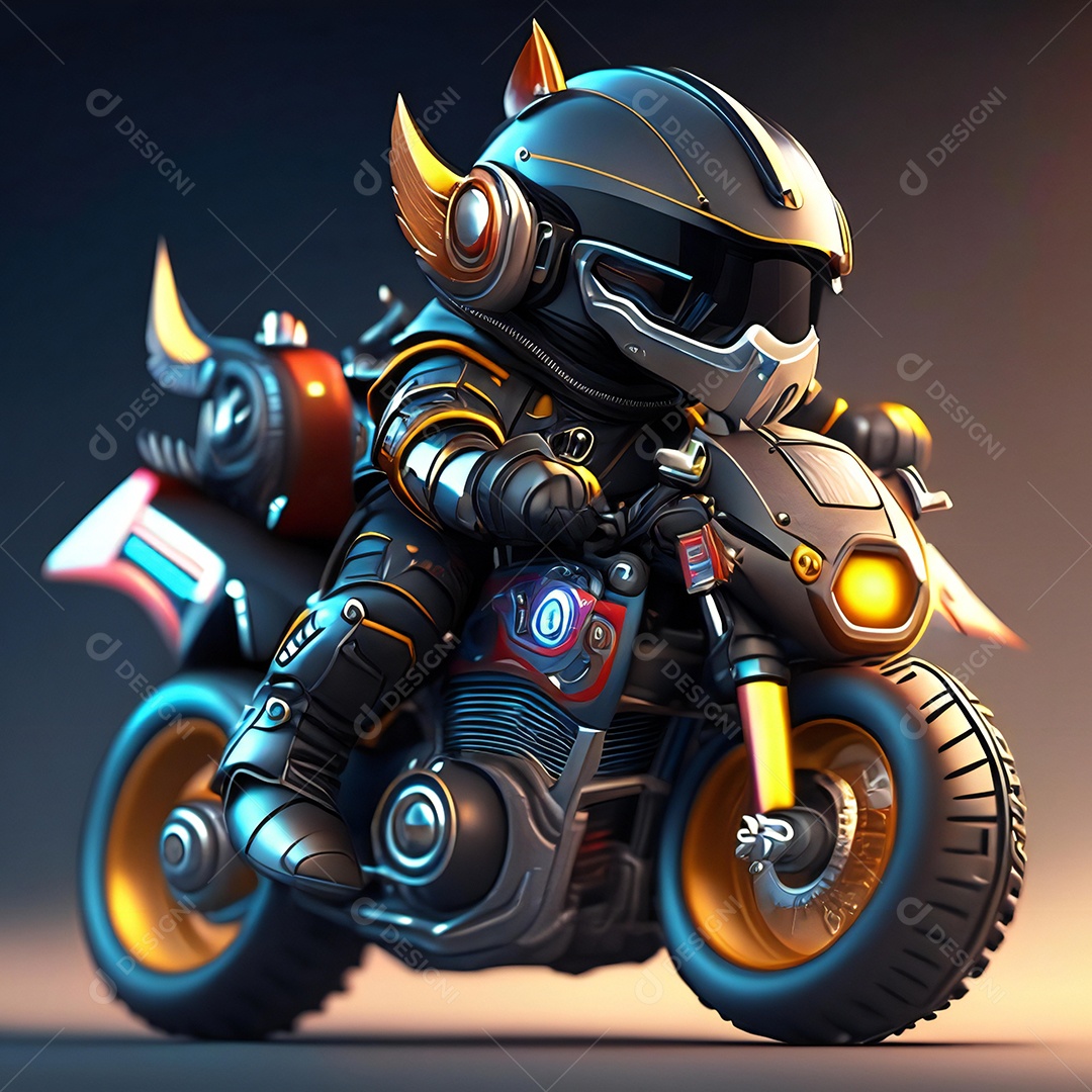 Ilustração de Mascote em uma motocicleta 3D