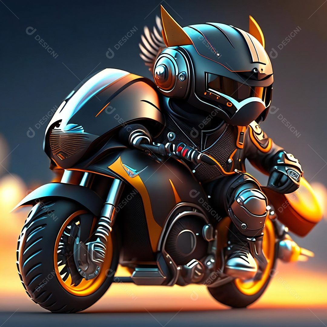 Ilustração de Mascote em uma motocicleta 3D