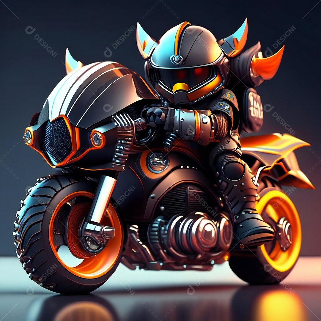 Ilustração de Mascote em uma motocicleta 3D