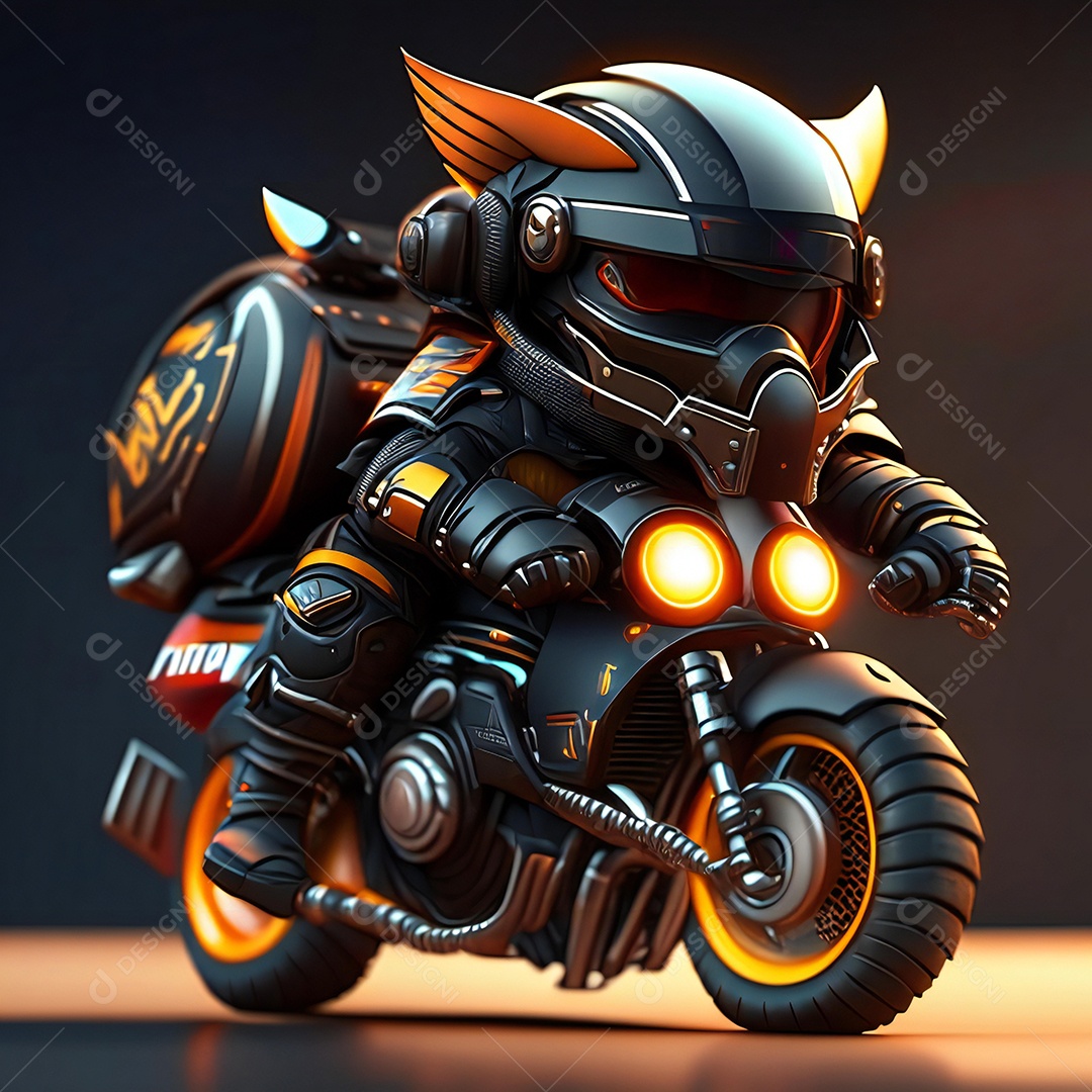 Ilustração de Mascote em uma motocicleta 3D