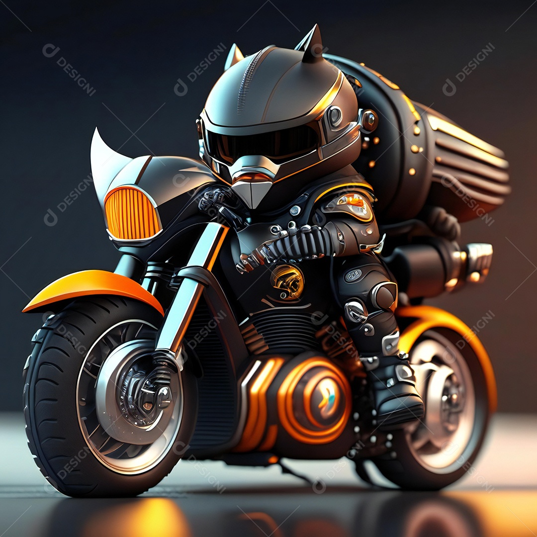 Ilustração de Mascote em uma motocicleta 3D
