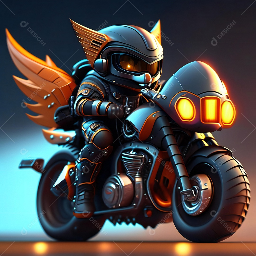 Ilustração de Mascote em uma motocicleta 3D