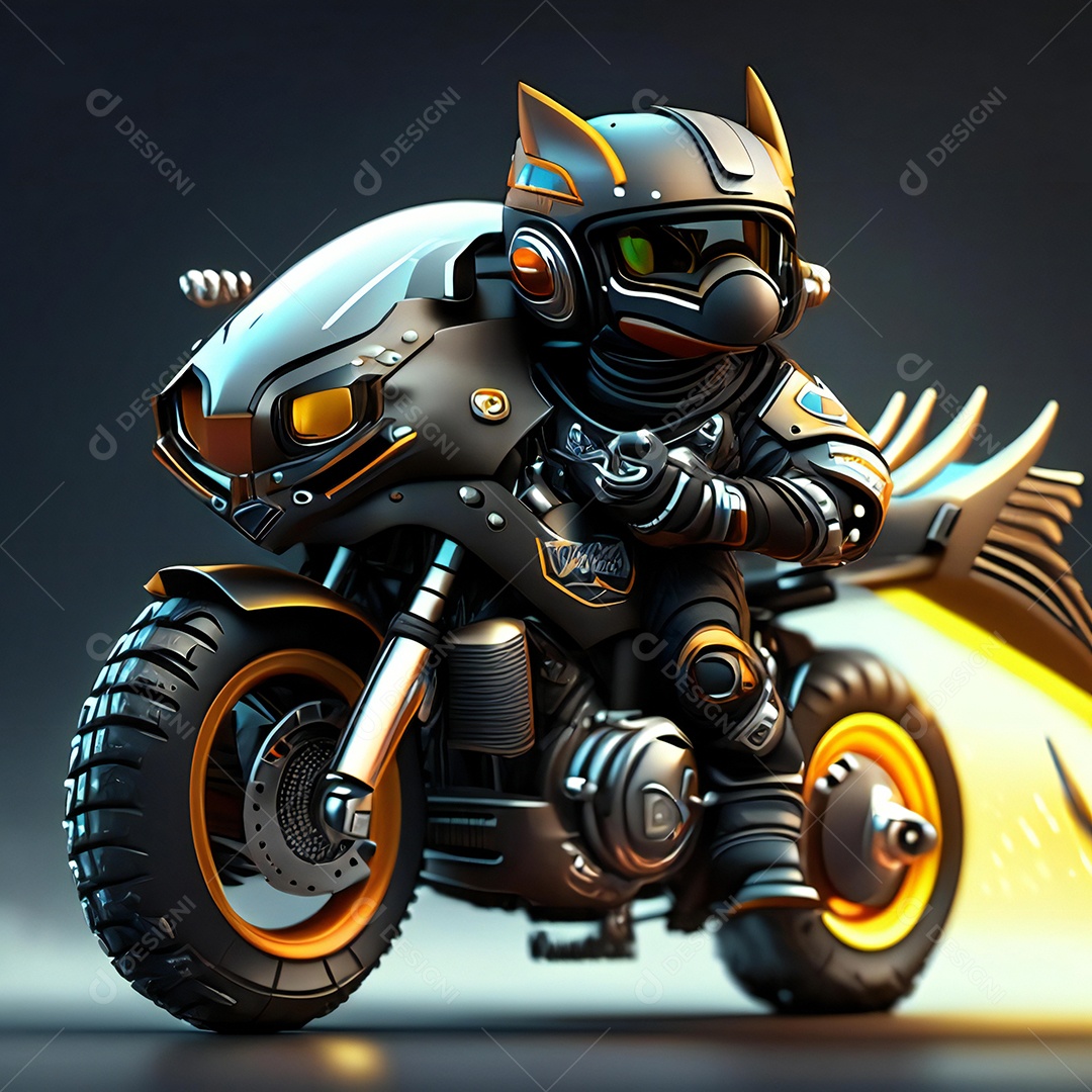 Ilustração de Mascote em uma motocicleta 3D