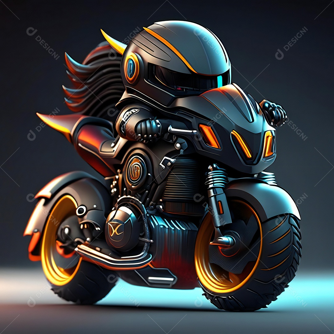 Ilustração de Mascote em uma motocicleta 3D