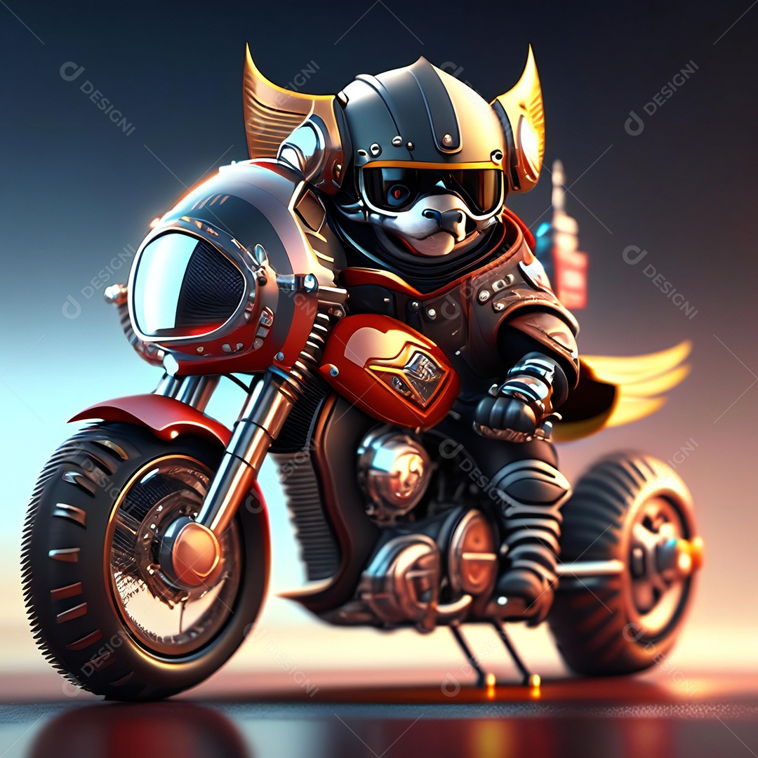 Ilustração de Mascote em uma motocicleta 3D