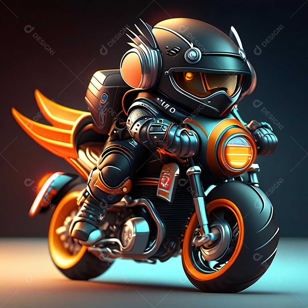 Ilustração de Mascote em uma motocicleta 3D