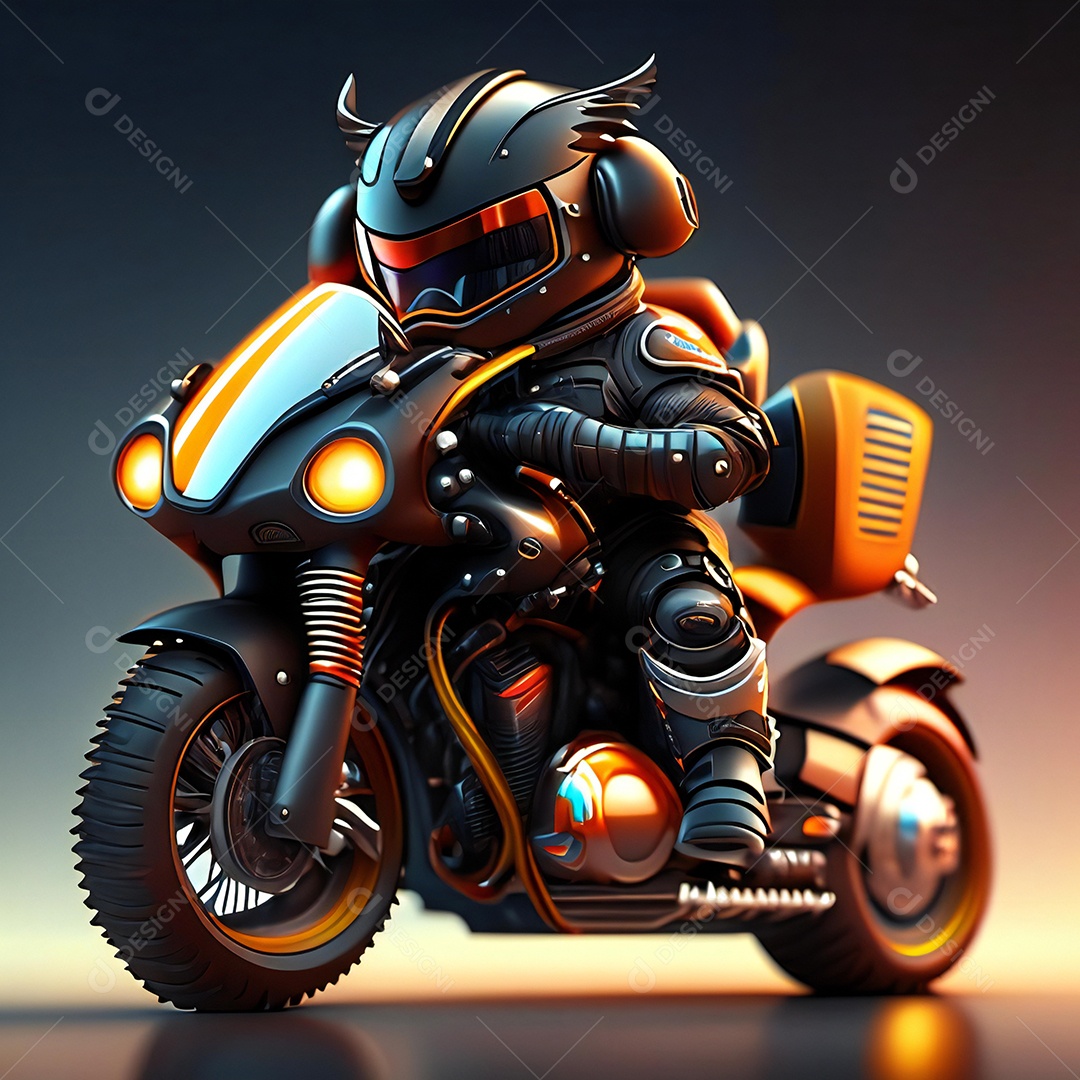 Ilustração de Mascote em uma motocicleta 3D