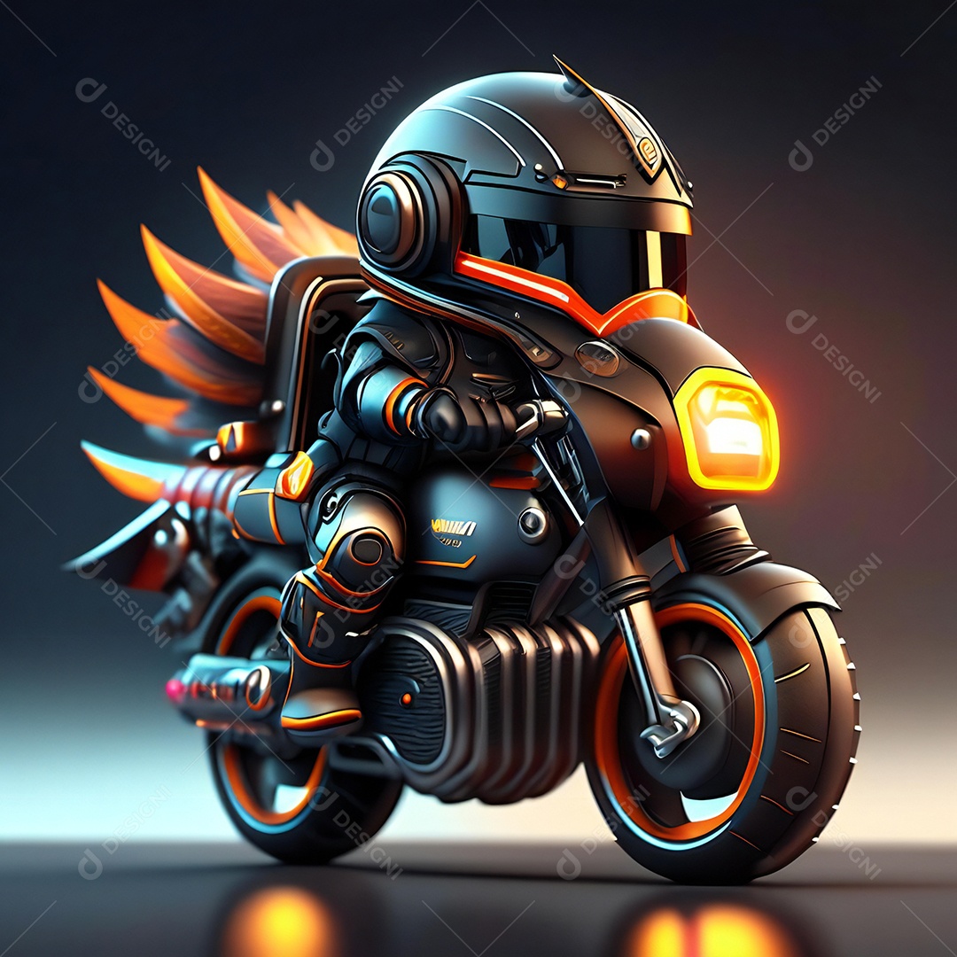 Ilustração de Mascote em uma motocicleta 3D