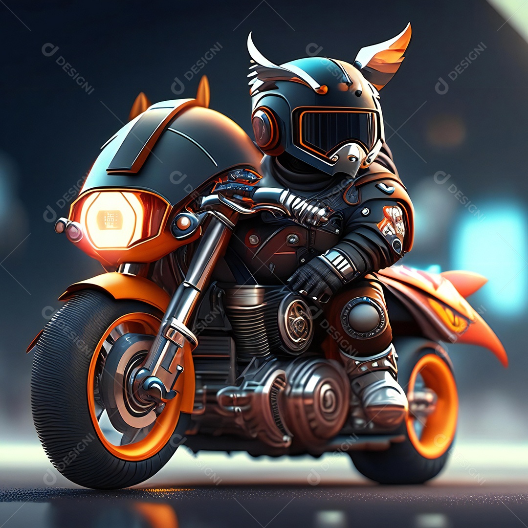 Ilustração de Mascote em uma motocicleta 3D