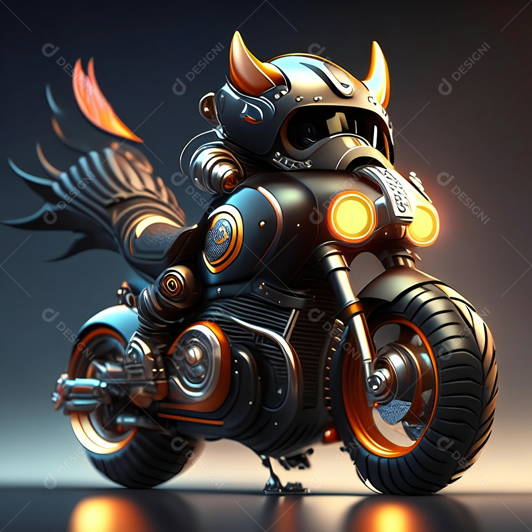 Ilustração de Mascote em uma motocicleta 3D