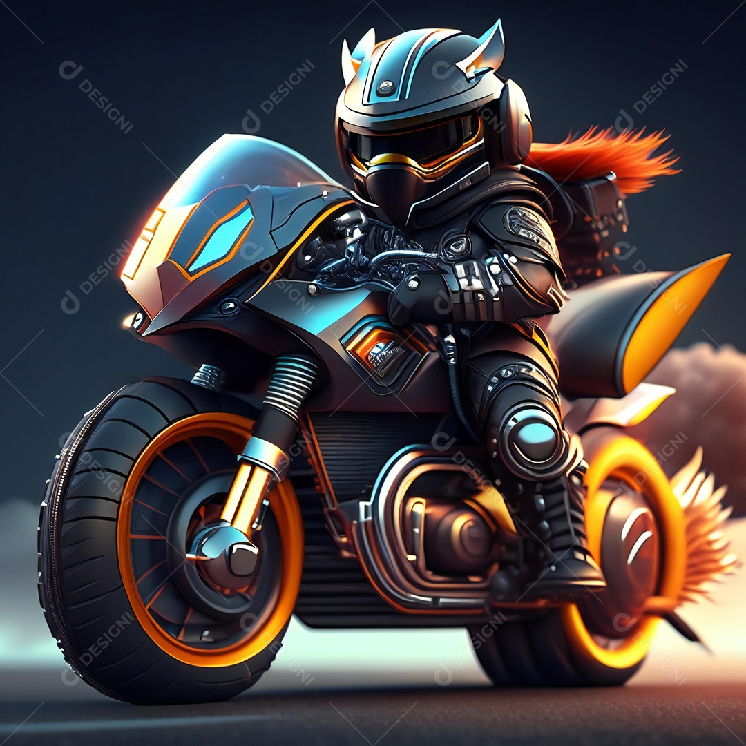 Ilustração de Mascote em uma motocicleta 3D
