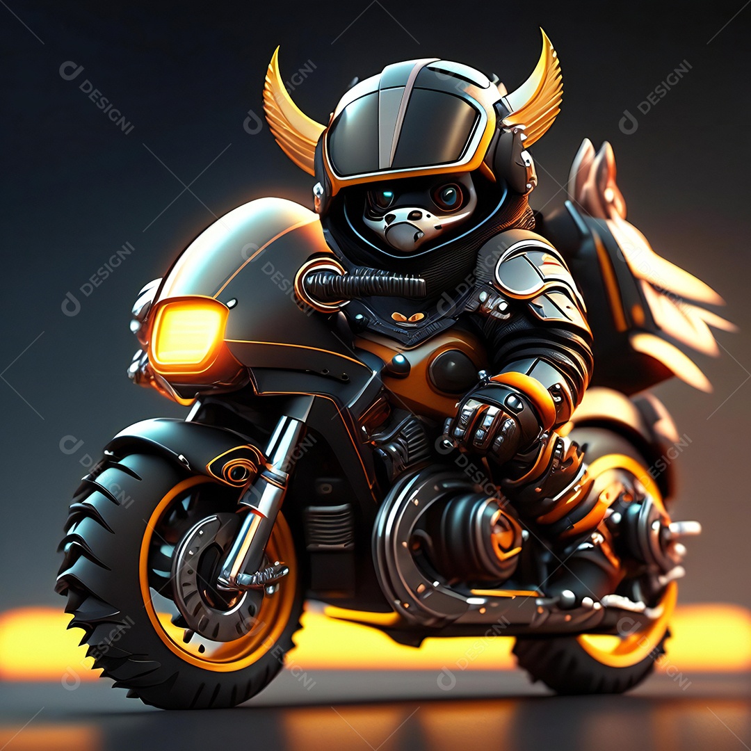 Ilustração de Mascote em uma motocicleta 3D