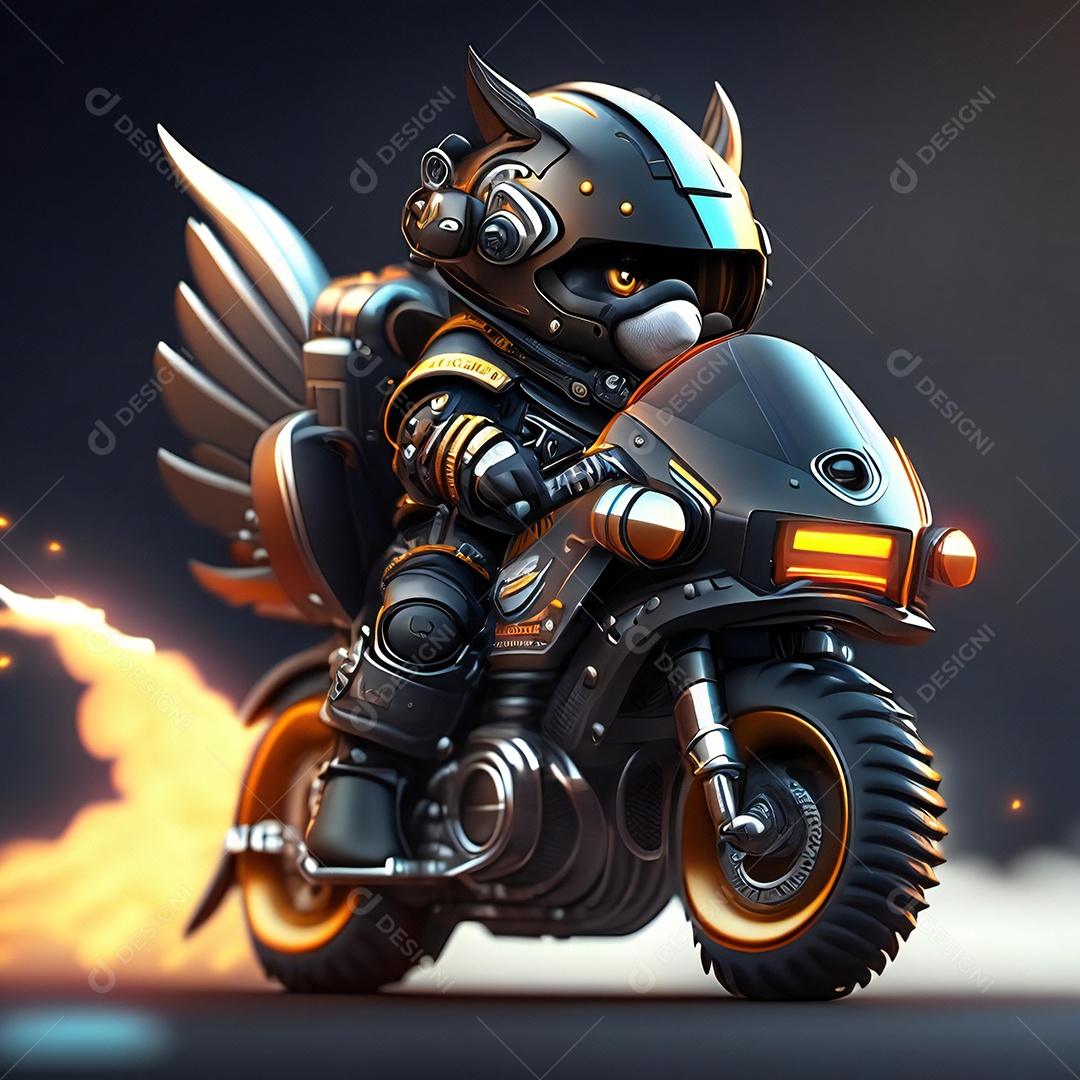 Ilustração de Mascote em uma motocicleta 3D