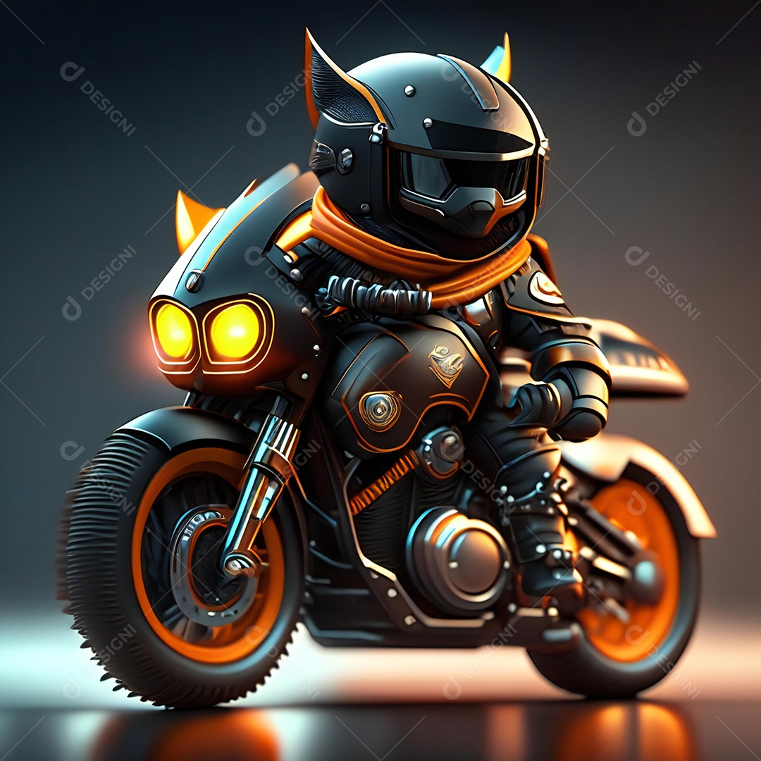 Ilustração de Mascote em uma motocicleta 3D