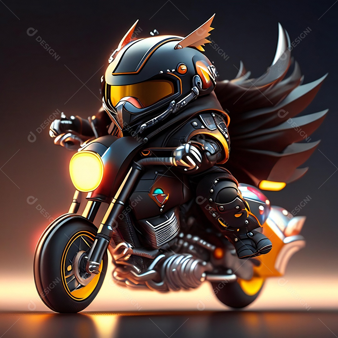 Ilustração de Mascote em uma motocicleta 3D