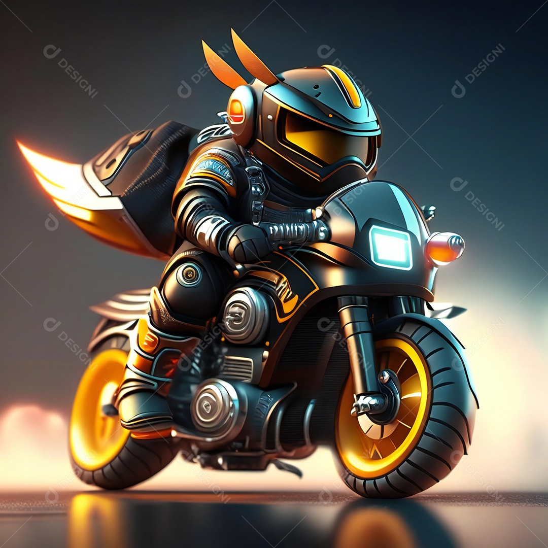 Ilustração de Mascote em uma motocicleta 3D