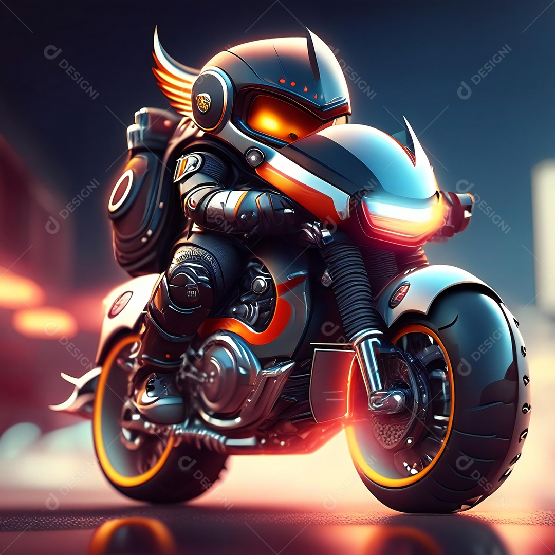 Ilustração de Mascote em uma motocicleta 3D