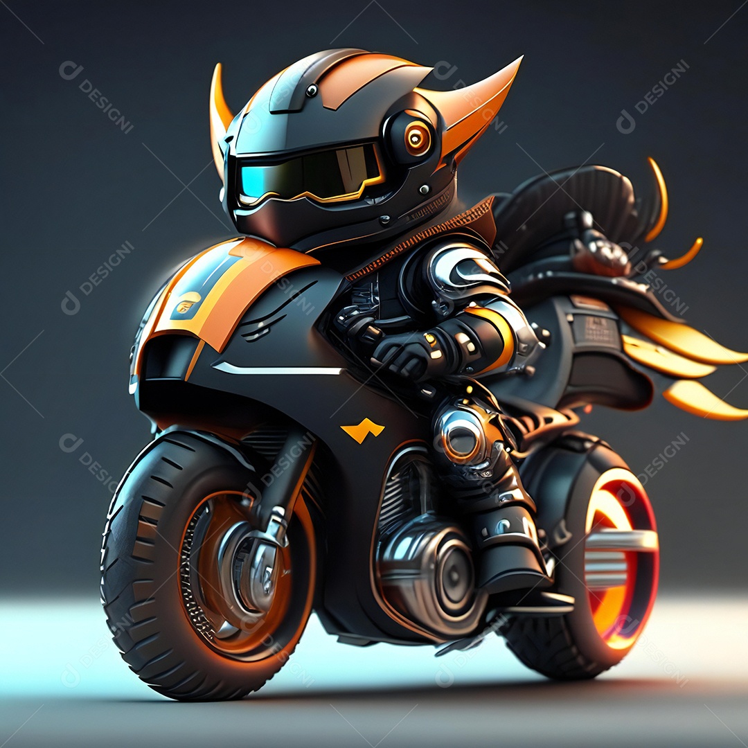 Ilustração de Mascote em uma motocicleta 3D
