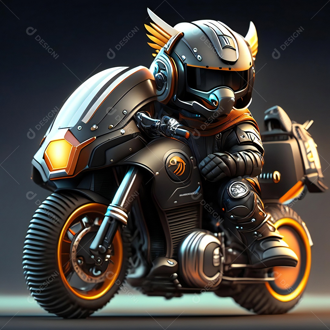 Ilustração de Mascote em uma motocicleta 3D