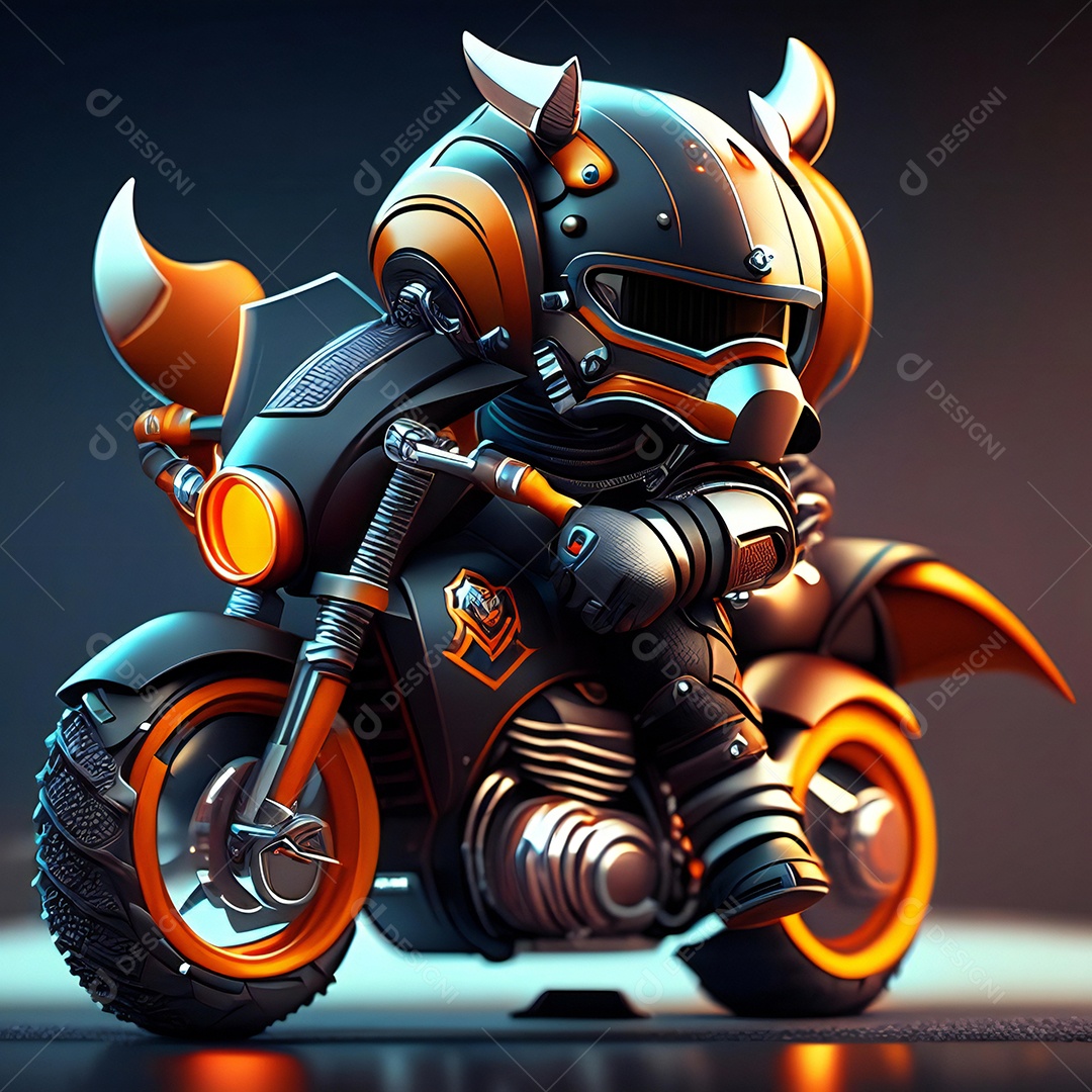 Ilustração de Mascote em uma motocicleta 3D